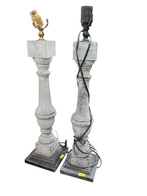 Lot 481 - Pair of limed wood table lamps