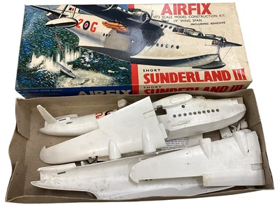 Lot 1966 - Airfix 1:72 vintage Short Sunderland III model kit with 19" wingspan (part constructed) & Chieftain Tank, with Meccano kits, Thunderbirds 2 & Action Man (6)