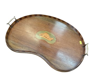 Lot 497 - Edwardian kidney shaped gallery tray with inlaid decoration, 58.5cm in length.