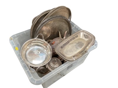 Lot 487 - Collection of assorted silver plated items including trays (1 box).