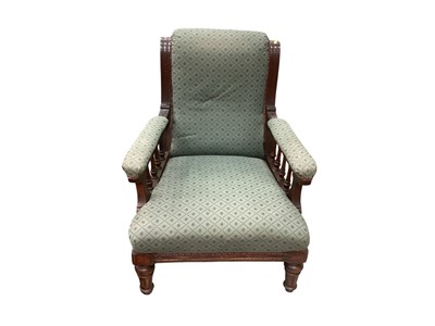 Lot 1426 - Late Victorian mahogany framed upholstered elbow chair.