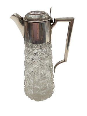 Lot 1154 - Edwardian silver mounted cut glass claret jug, damaged (Birmingham 1901)