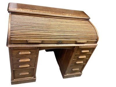 Lot 1389 - Early 20th century oak roll-top desk - 'The Lebus Desk'