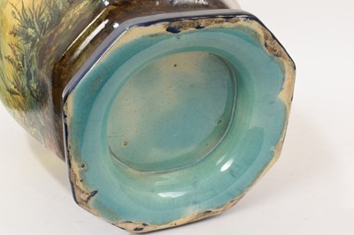 Lot 15 - Large 19th century continental majolica vase and cover, painted with pastoral scenes