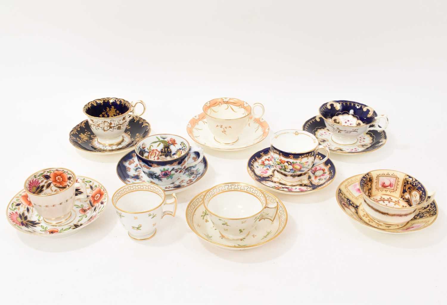 Lot 25 - Group of English 18th / 19th century cups and saucers, including trio and pairs