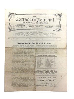 Lot 350 - Fulham v Southampton November 10th 1923