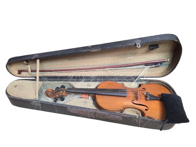 Lot 2205 - Early 20th century violin, with internal label for ‘Maidstone School Orchestra Association, London. E.C’ and a bow in fitted case