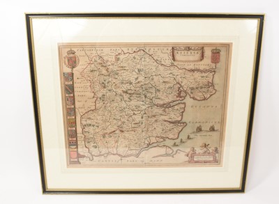 Lot 738 - Johannes Blaeu - 17th century hand coloured engraved map of Essex