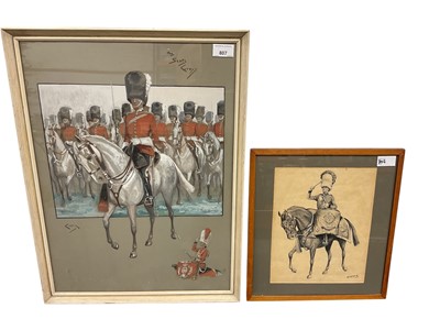 Lot 807 - Early 20th century watercolour study of the Scots Greys signed Cedric, 52.5 x 32.5cm, and another signed Hudson (2).
