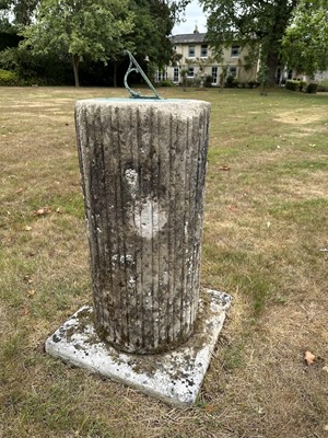 Lot 1275 - Antique weathered column of fluted form with sun dial top, 89cm high overall
