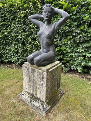 Lot 1276 - Tom Greenshields (1915-1994) bronzed resin life size garden sculpture, 'Rosie in the Garden'