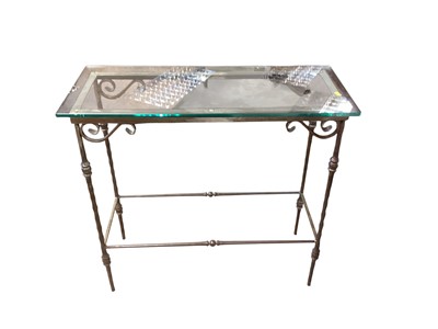 Lot 1338 - Two glass and wrought iron side tables