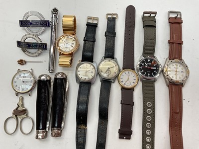 Lot 1080 - Group of various wristwatches, two London Transport enamel badges and sundries