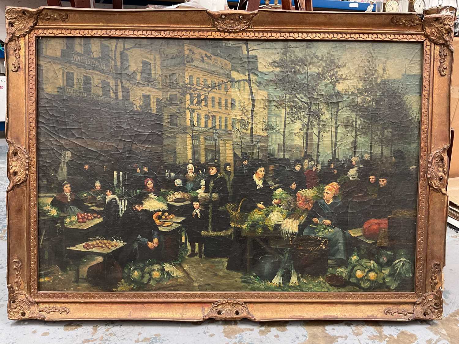 Lot 935 - Large gilt framed picture depicting 1920s France