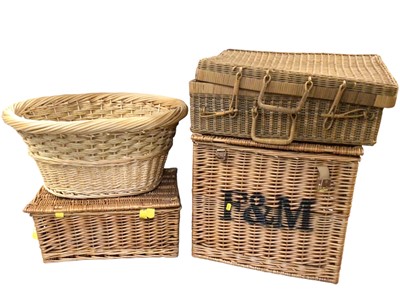 Lot 700 - Group of wicker baskets including Fortnum & Mason hamper and others