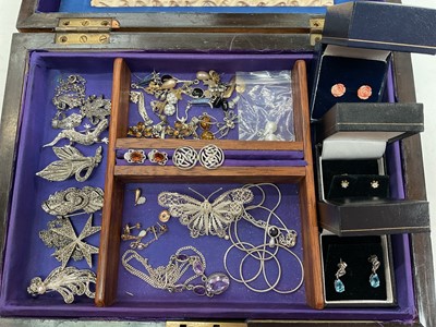 Lot 1058 - Victorian walnut jewellery box with Gothic style brass mounts containing jewellery