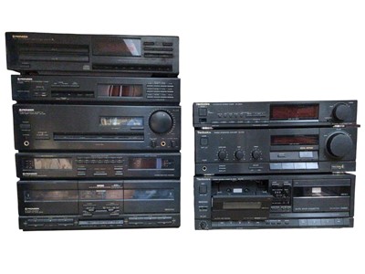 Lot 704 - Pioneer stereo system with a twin tray compact disk player together with three Technics (wires cut)