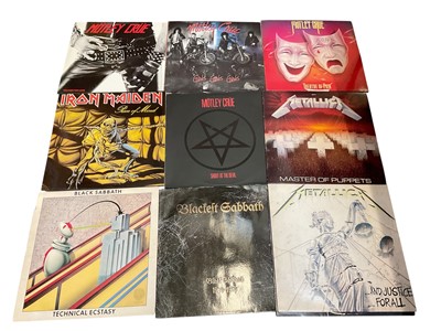 Lot 315 - Group of rock/ heavy metal LP records including Iron Maiden, Motley Crue, Metallica etc (1 box)