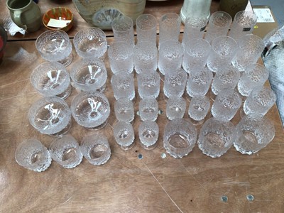 Lot 1174 - Whitefriars frosted lead glasses, mostly boxed, including 6 sherry, 6 small wine, 6 large wine, 6 sundae dishes, 6 tumblers, and several others loose