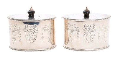 Lot 151 - A fine pair of George III Neo-Classical silver tea caddies by Robert Hennell, London 1779