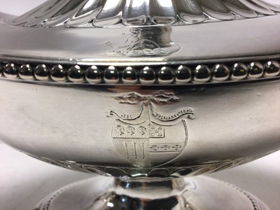 Lot 152 - A fine pair of George III Neo-Classical silver sauce tureens by John Schofield, London 1788.