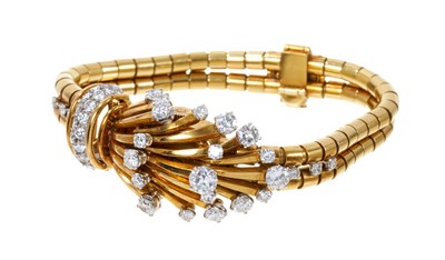 Lot 371 - A fine 1940s/1950s Odeonesque diamond cocktail watch/bracelet