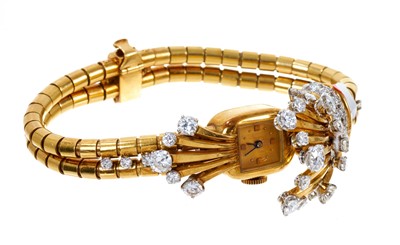 Lot 371 - A fine 1940s/1950s Odeonesque diamond cocktail watch/bracelet