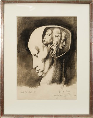 Lot 1072 - *Michael Ayrton (1921-1975) pen and wash, Contained Heads II, signed titled and dated 5.9.1970, 34cm x 24cm, in glazed frame