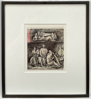 Lot 1074 - *Henry Moore (1898-1986) collotype ‘Untitled’, from the Henry Moore Shelter Sketchbook (1966/67) 19cm x 16cm, glazed frame