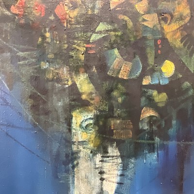 Lot 178 - Oil on canvas, abstract, indistinctly signed, 75cm square, framed