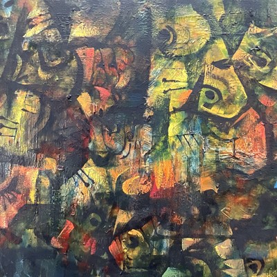 Lot 178 - Oil on canvas, abstract, indistinctly signed, 75cm square, framed