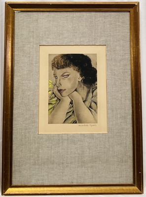 Lot 139 - Mariette Lydis, pencil signed print, portrait of a woman, 19cm x 13cm, glazed gilt frame