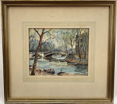 Lot 143 - Polo Cambier, 20th century French school watercolour, by the Seine, signed, 17cm x 22cm, glazed frame