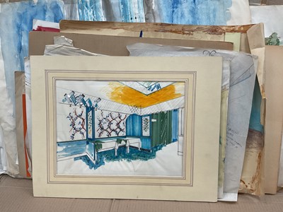 Lot 942 - Large group of original works including shop interiors and fashion drawings by Kenneth Partridge (1926-2015) Kenneth Partridge was an English interior designer, who created homes for two...
