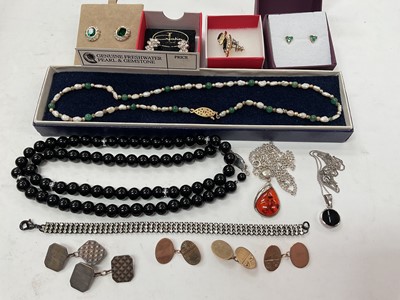 Lot 1111 - Three 9ct cufflinks, pair silver cufflinks, two silver pendants on chains and other jewellery