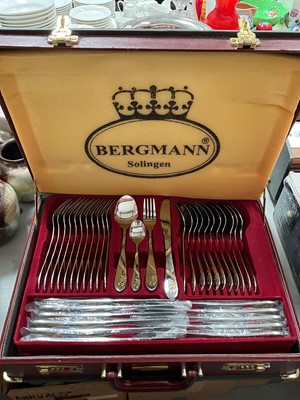 Lot 306 - Bergman Sollingen 'Bianca' pattern canteen of plated cutlery in a fitted briefcase, as new