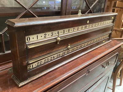 Lot 1287 - Vintage snooker score board and two cues