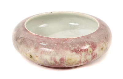 Lot 28 - Chinese flambé glazed porcelain brush washer, 20th century, Kangxi mark in underglaze blue to base