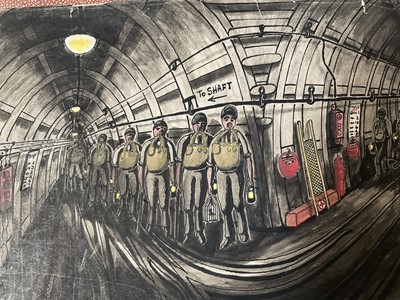 Lot 908 - Small group of naive watercolours of miners, and a signed lithograph by Gerald Spencer Pryse