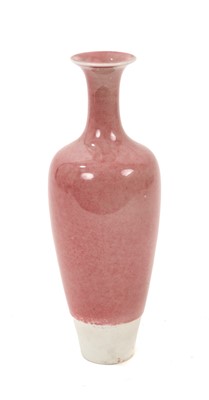 Lot 29 - Chinese red monochrome porcelain baluster vase, 20th century, Kangxi mark in underglaze blue to base