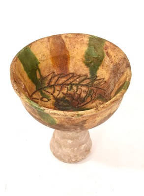Lot 40 - Chinese Sancai glazed stem cup, with incised fish decoration