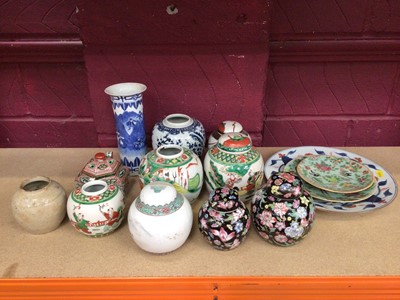 Lot 741 - Group of Chinese and Japanese ceramics, including a blue white sleeve vase, Imari dish, etc