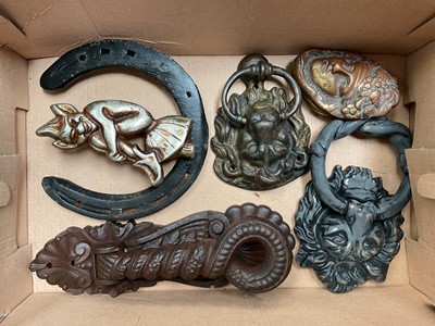 Lot 13 - Group of brass, iron and other door knockers