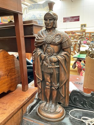 Lot 102 - Brass fireside poker set in the form of a Roman centurion, together with a brass lantern (2)