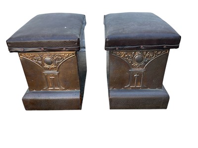 Lot 1336 - Pair of copper clad Art Nouveau fireside stools