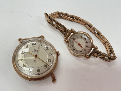 Lot 1069 - Ladies' and gentlemen's 1950s Roidor 9ct gold case watches, one on a 9ct gold bracelet (2)