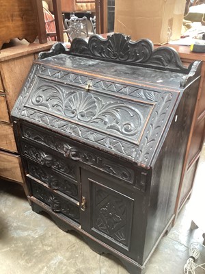 Lot 1226 - Victorian heavily carved oak bureau, 86cm wide, 43.5cm deep, 115.5cm high