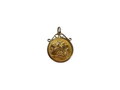 Lot 35 - George V gold half sovereign, 1912, in 9ct gold pendant mount