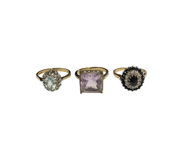 Lot 41 - Three 9ct gold gem set dress rings