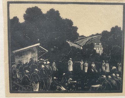 Lot 3 - Clare Leighton (1898-1989) wood cut print - Cricket match